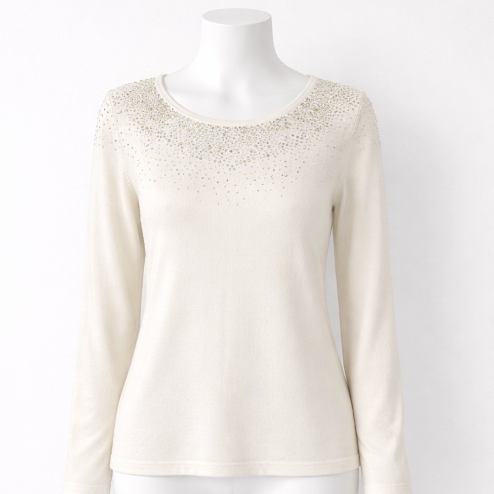 NEW Tommy Bahama Vista Sequin Sweater Women's Medium Ivory Cashmere Wool